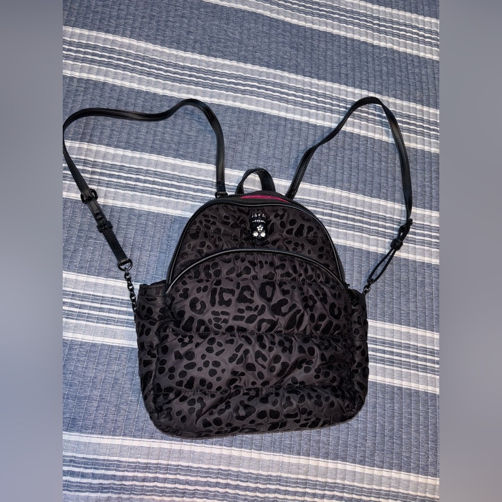 Betsey Johnson Black Leopard Backpack Purse